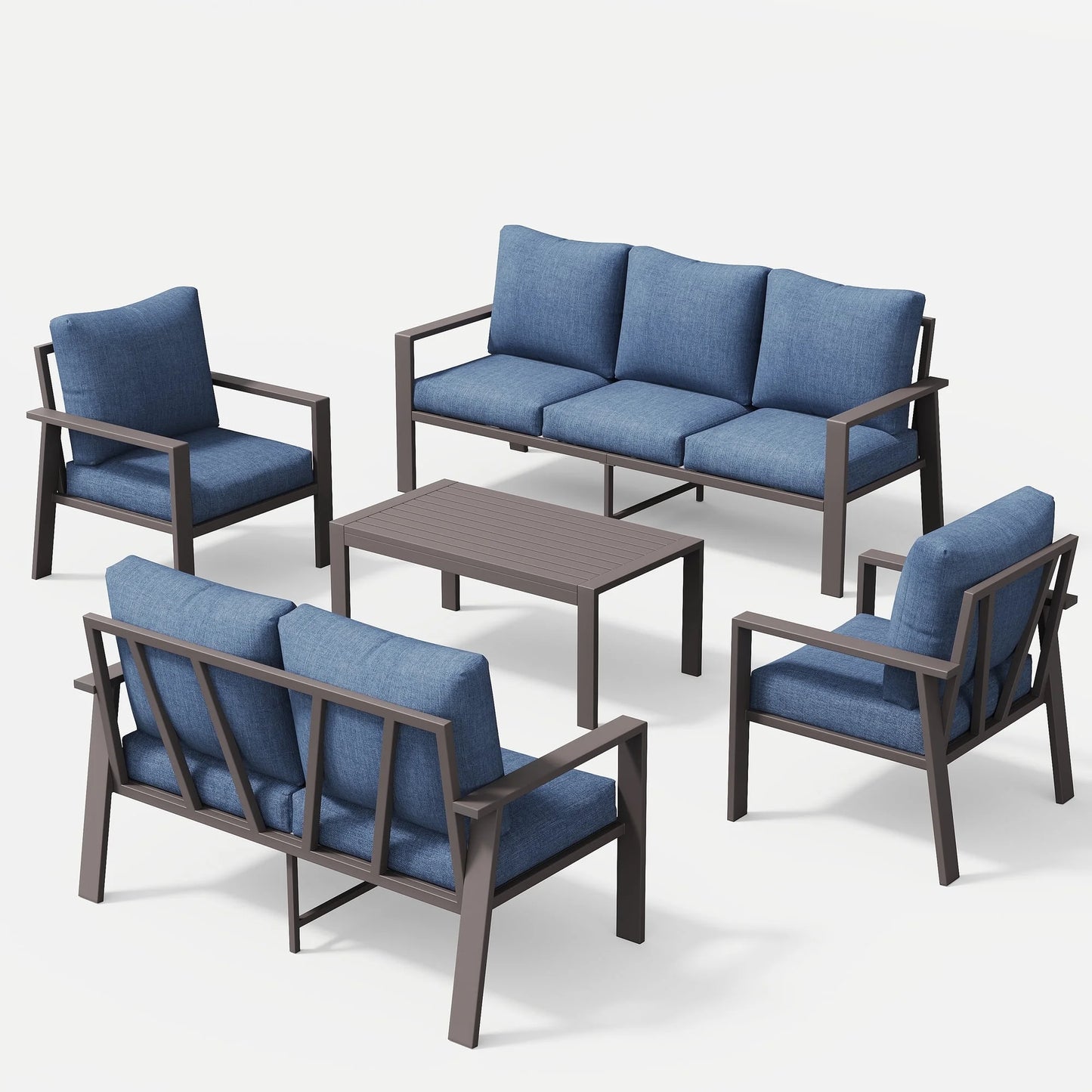 Aluminum Patio Furniture Set, Contemporary Outdoor Couch Set, Aluminum Patio Conversation Set, Blue