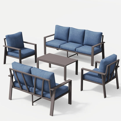 Aluminum Patio Furniture Set, Contemporary Outdoor Couch Set, Aluminum Patio Conversation Set, Blue